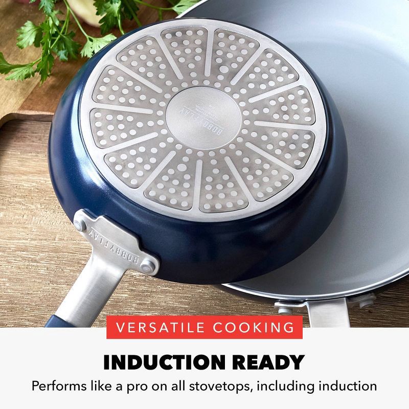 slide 8 of 10, Bobby Flay 8" Ceramic Nonstick Aluminum Fry Pan Oxford Blue: Gas & Electric Compatible, PTFE & PFOA Free, 1 ct