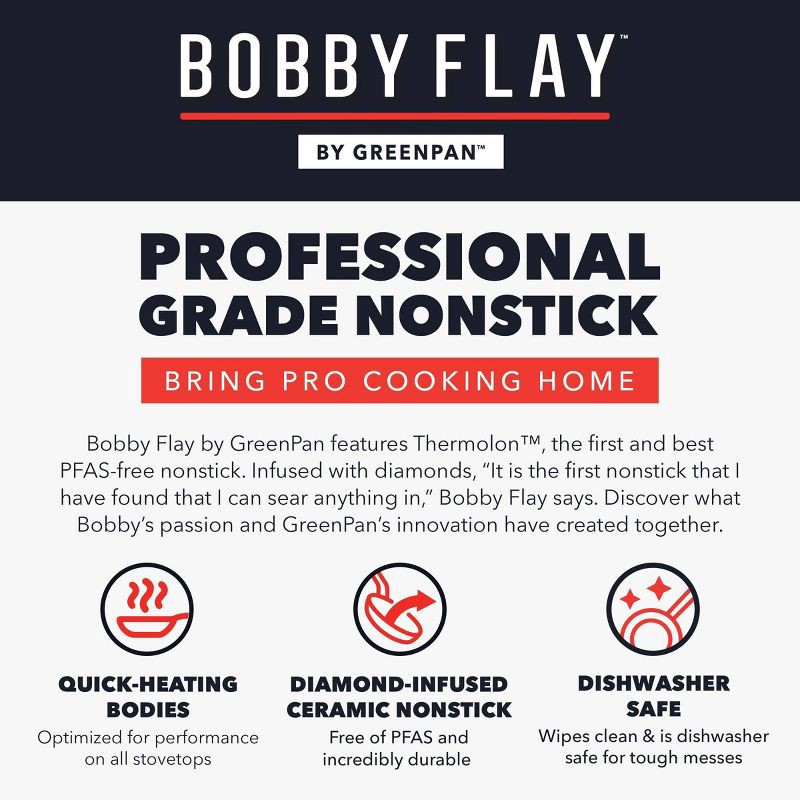 slide 10 of 10, Bobby Flay 8" Ceramic Nonstick Aluminum Fry Pan Oxford Blue: Gas & Electric Compatible, PTFE & PFOA Free, 1 ct