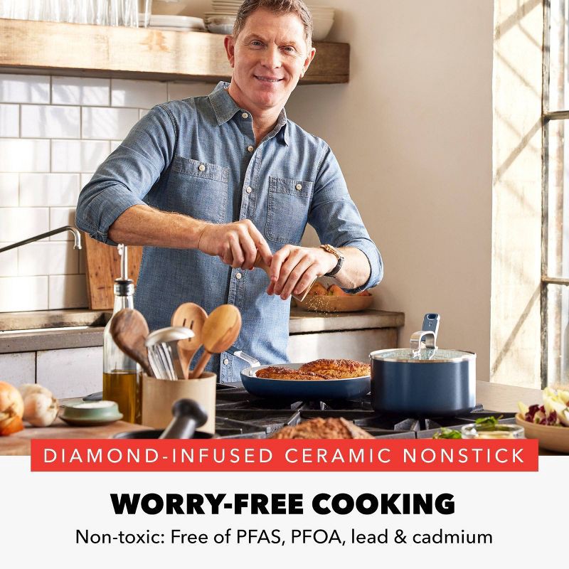 slide 2 of 12, Bobby Flay 12pc Ceramic Nonstick Aluminum Cookware Set Oxford Blue, 12 ct