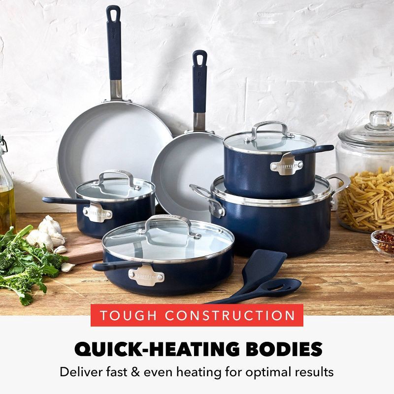slide 3 of 12, Bobby Flay 12pc Ceramic Nonstick Aluminum Cookware Set Oxford Blue, 12 ct