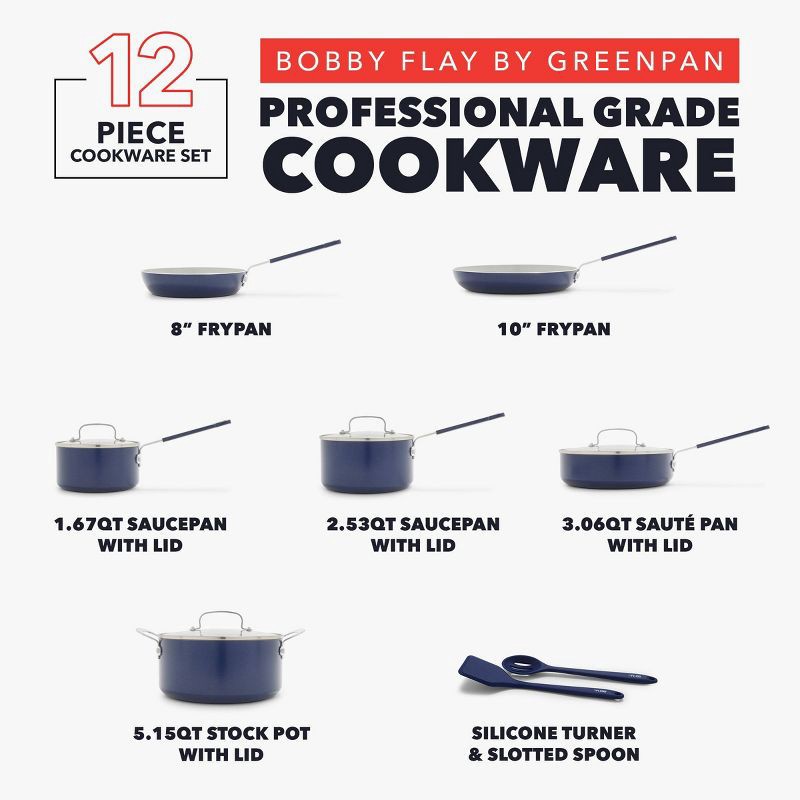 slide 5 of 12, Bobby Flay 12pc Ceramic Nonstick Aluminum Cookware Set Oxford Blue, 12 ct