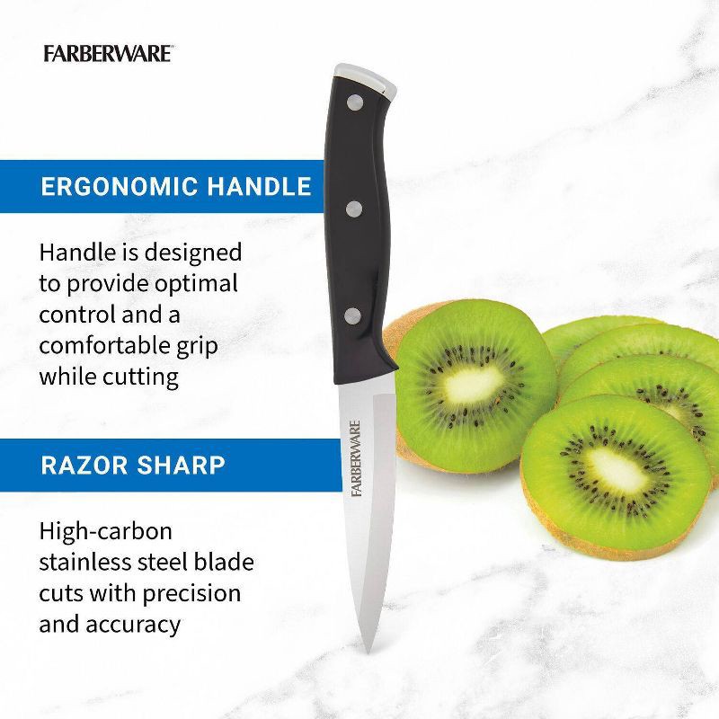 slide 5 of 9, Farberware 3.5" Paring Knife Black: Stainless Steel Kitchen Knife, Riveted Handle, Hand Wash, Lifetime Warranty, 1 ct