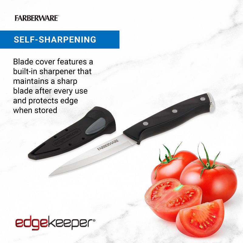 slide 7 of 9, Farberware 3.5" Paring Knife Black: Stainless Steel Kitchen Knife, Riveted Handle, Hand Wash, Lifetime Warranty, 1 ct