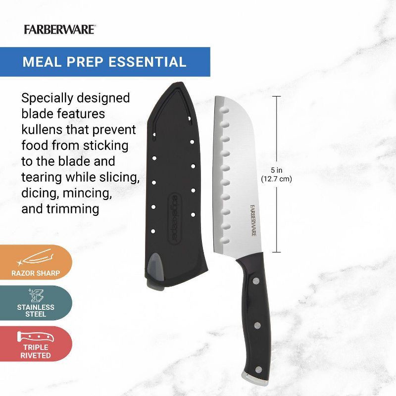 slide 9 of 9, Farberware 5" Santuko Knife Black: Stainless Steel Blade, Riveted Handle, Hand Wash, Lifetime Limited Warranty, 1 ct