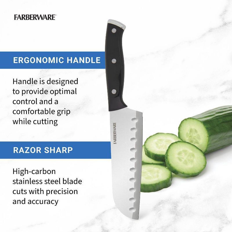 slide 3 of 9, Farberware 5" Santuko Knife Black: Stainless Steel Blade, Riveted Handle, Hand Wash, Lifetime Limited Warranty, 1 ct