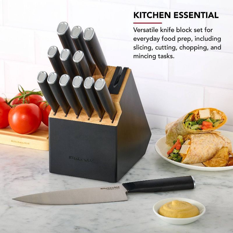 slide 2 of 8, KitchenAid 14pc 2-Tone Block Knife Set Black: High Carbon Stainless Steel, Forged Cutlery, Hand Wash, Lifetime Warranty, 14 ct