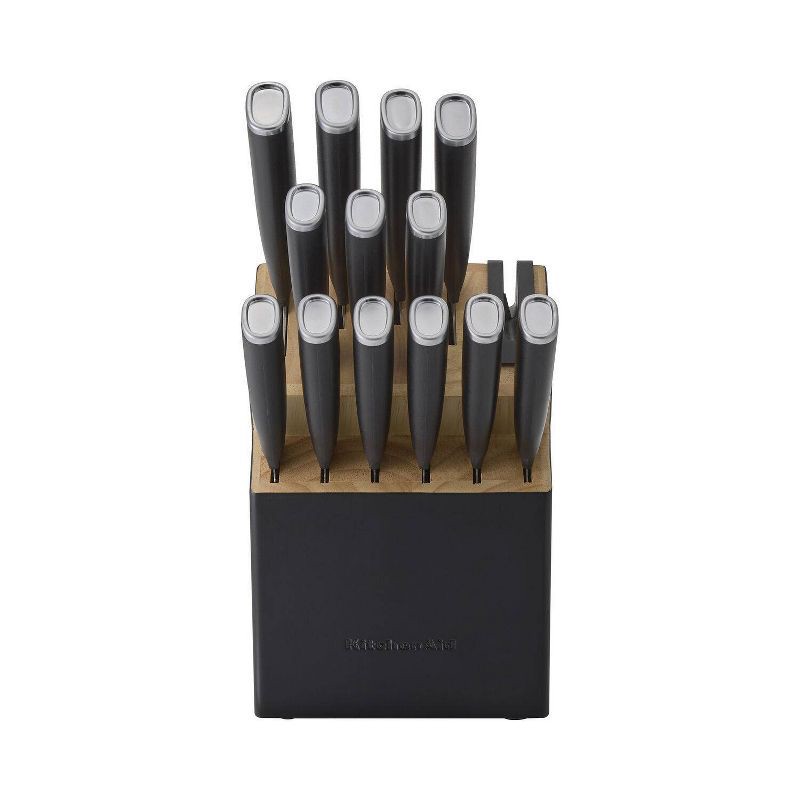 slide 8 of 8, KitchenAid 14pc 2-Tone Block Knife Set Black: High Carbon Stainless Steel, Forged Cutlery, Hand Wash, Lifetime Warranty, 14 ct