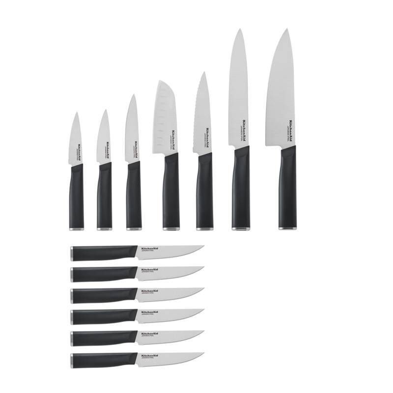 slide 9 of 10, KitchenAid 14pc 2-Tone Block Knife Set Black: High Carbon Stainless Steel, Forged Cutlery, Hand Wash, Lifetime Warranty, 14 ct