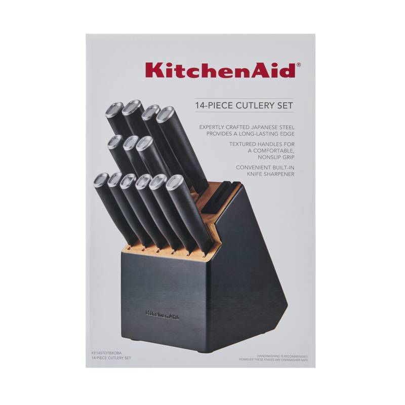 slide 10 of 10, KitchenAid 14pc 2-Tone Block Knife Set Black: High Carbon Stainless Steel, Forged Cutlery, Hand Wash, Lifetime Warranty, 14 ct