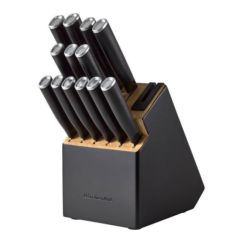 slide 1 of 8, KitchenAid 14pc 2-Tone Block Knife Set Black: High Carbon Stainless Steel, Forged Cutlery, Hand Wash, Lifetime Warranty, 14 ct
