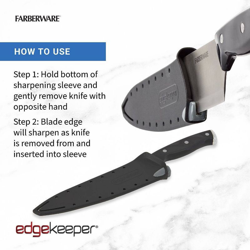 slide 6 of 10, Farberware 8" Chef Knife Black: Stainless Steel Blade, Riveted Handle, Kitchen Cutlery, Hand Wash, Lifetime Warranty, 1 ct