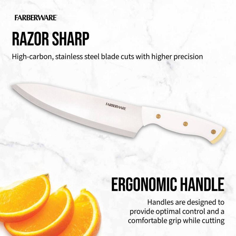 slide 2 of 8, Farberware 14pc Slim Knife Set White: High Carbon Stainless Steel Block with Ergonomic Design & Shears, 14 ct