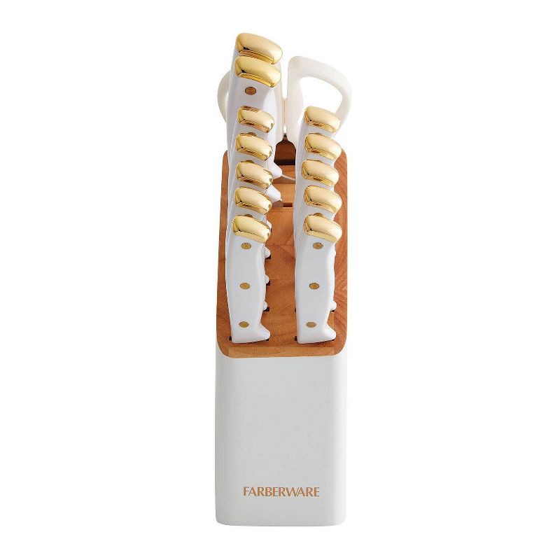 slide 7 of 8, Farberware 14pc Slim Knife Set White: High Carbon Stainless Steel Block with Ergonomic Design & Shears, 14 ct