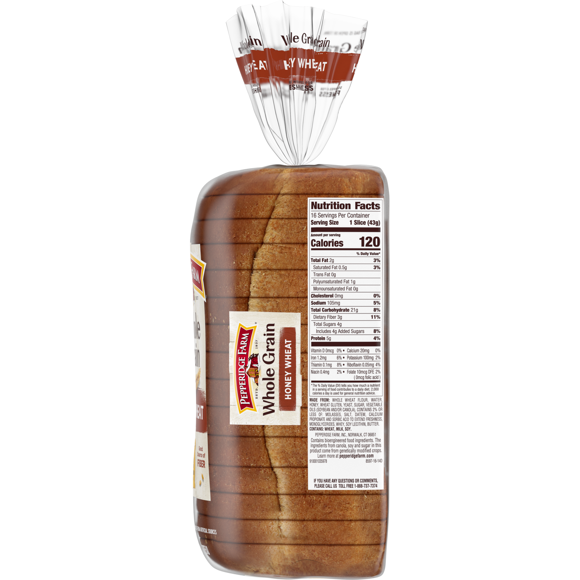 slide 2 of 5, Pepperidge Farm Whole Grain Honey Wheat Bread, 24 Oz Loaf, 24 oz