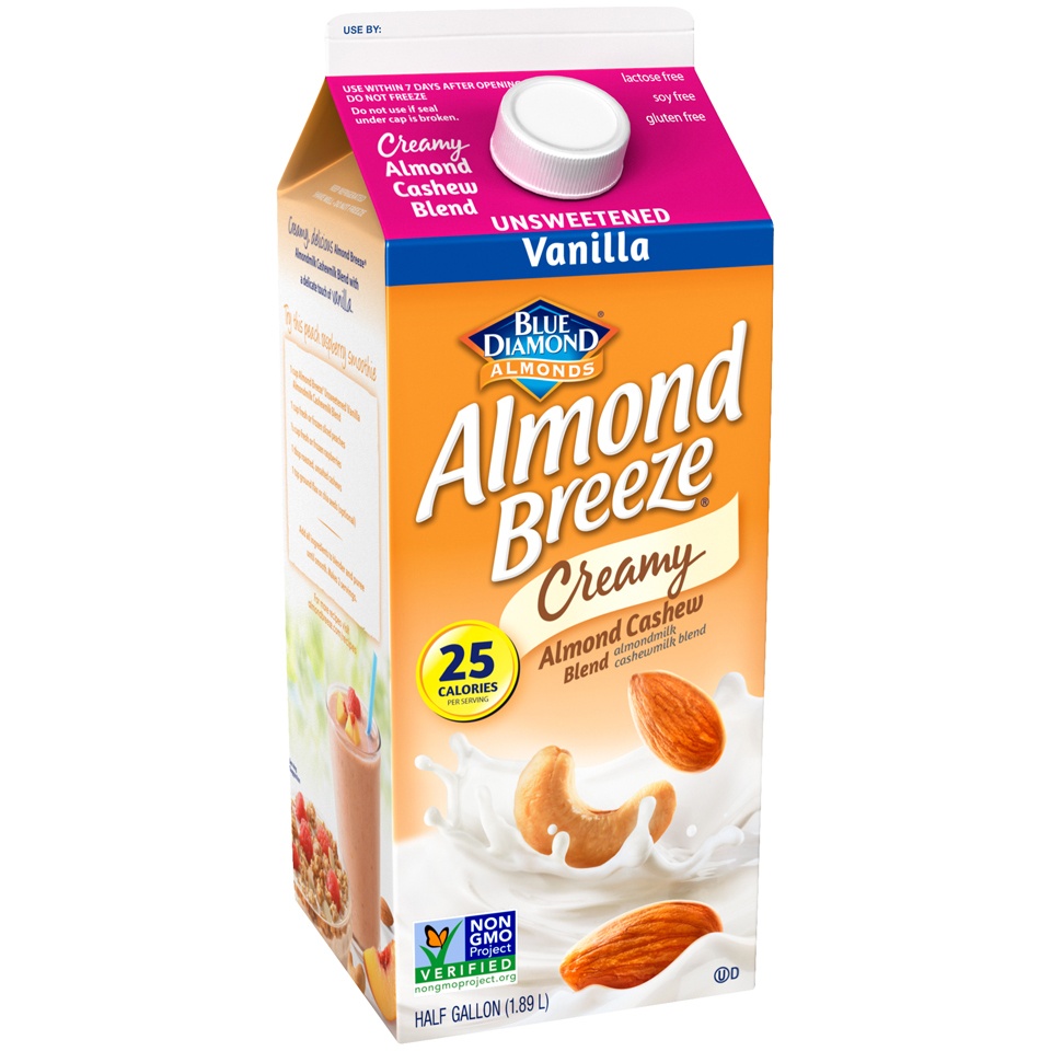 slide 2 of 4, Blue Diamond Almond Breeze Unsweetened Vanilla Almond Milk Cashew Milk Blend, 64 oz