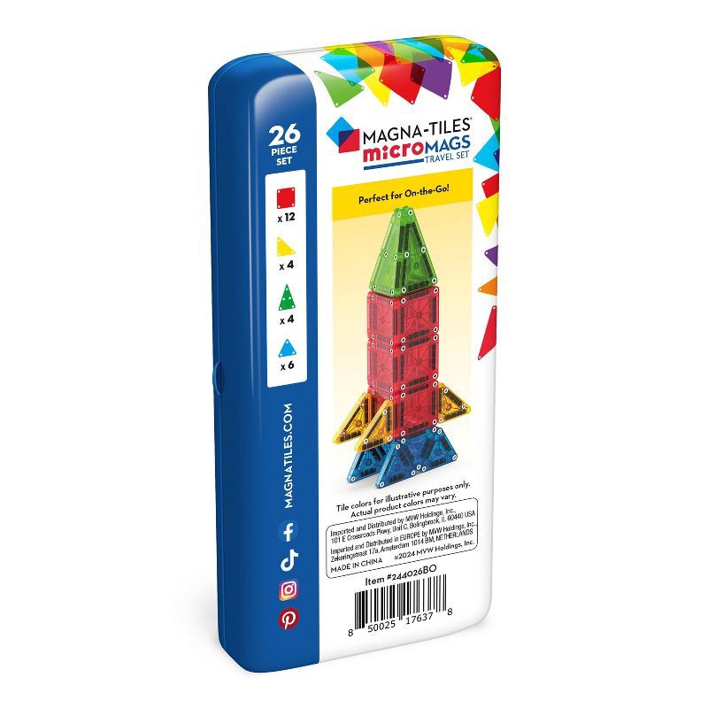 slide 9 of 9, MAGNA-TILES microMAGS Travel Set: Educational Magnetic Building Toys for Math and Creative Thinking, 26 Pieces, 26 ct