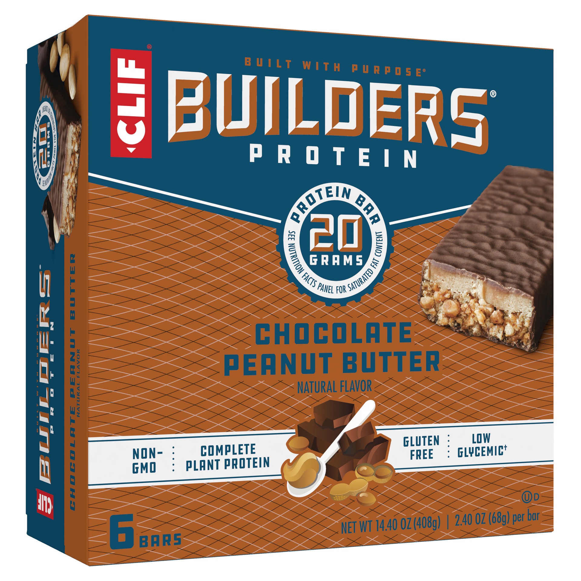 slide 1 of 9, CLIF Builders - Chocolate Peanut Butter Flavor - Plant Based Protein Bars - Gluten Free - Non-GMO - Low Glycemic - 20g Protein - 2.4 oz. (6 Pack), 14.4 oz