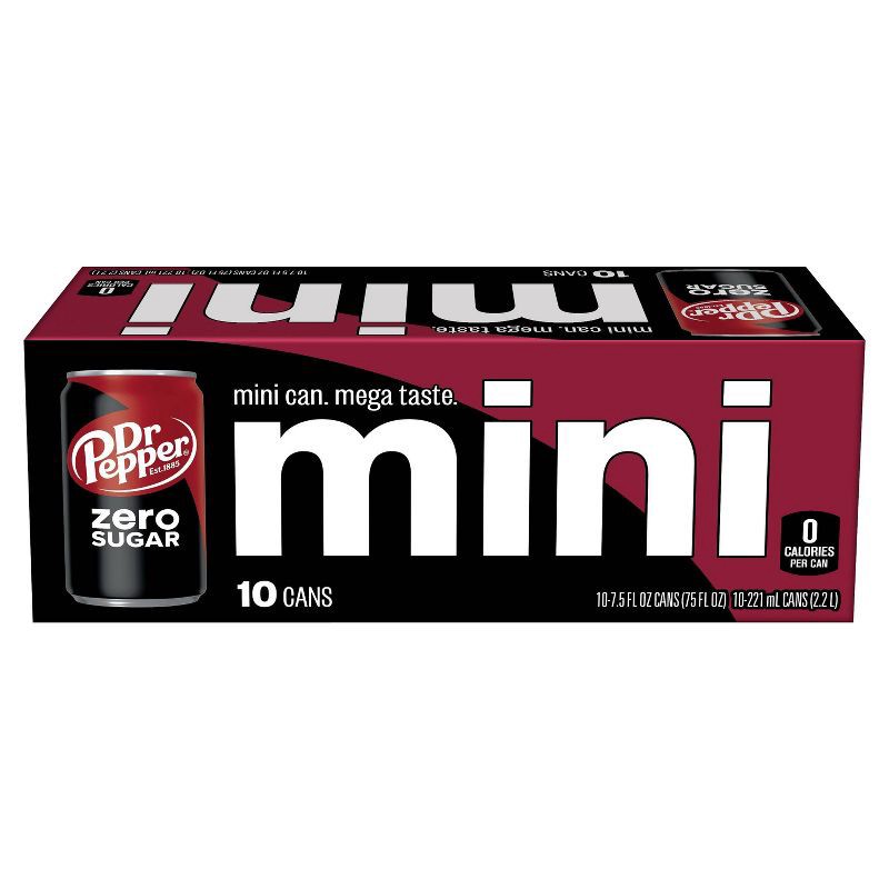 slide 2 of 8, Dr Pepper Zero Soda - 10pk/7.5 fl oz Mini Cans, 10 ct; 7.5 fl oz