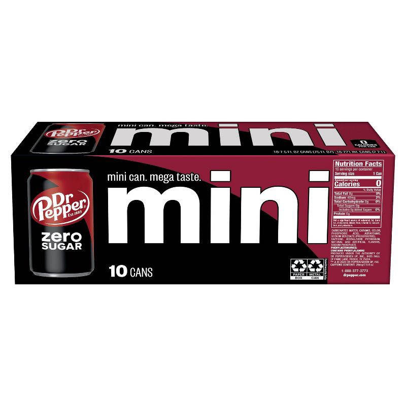 slide 8 of 8, Dr Pepper Zero Soda - 10pk/7.5 fl oz Mini Cans, 10 ct; 7.5 fl oz