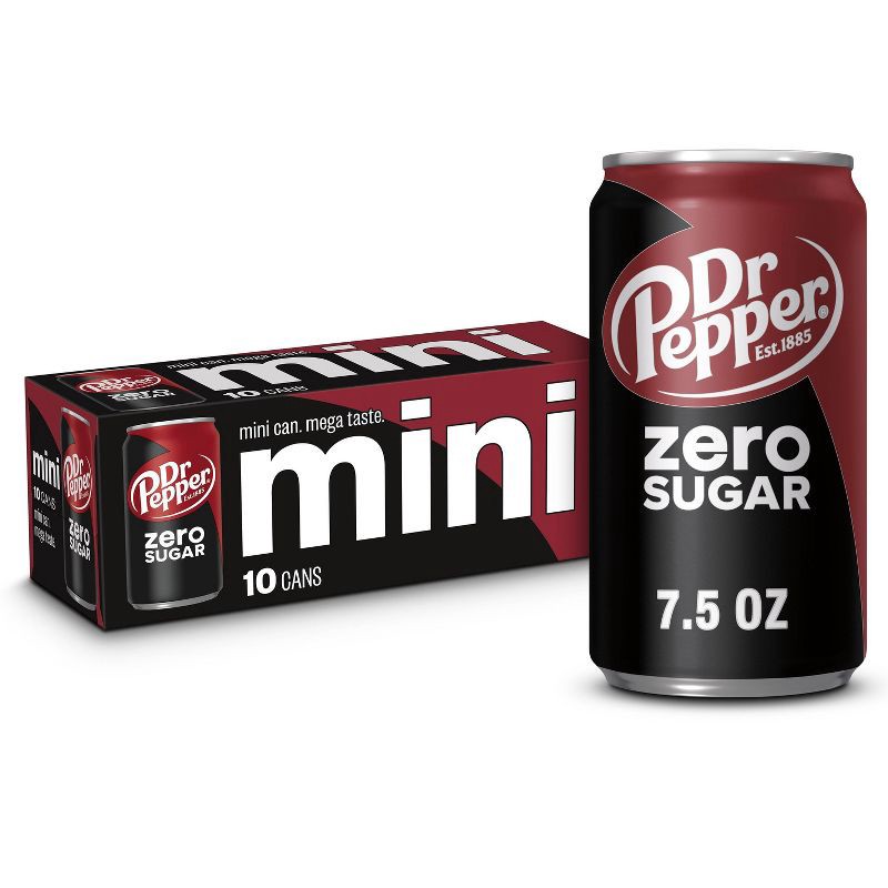 slide 1 of 8, Dr Pepper Zero Soda - 10pk/7.5 fl oz Mini Cans, 10 ct; 7.5 fl oz