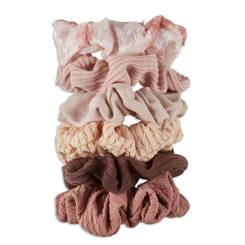slide 2 of 7, scunci scünci No Damage Textured Scrunchies - Creams/Pink/Brown - All Hair - 6pcs, 6 ct