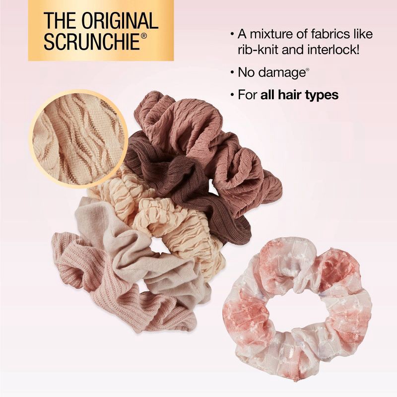 slide 5 of 7, scunci scünci No Damage Textured Scrunchies - Creams/Pink/Brown - All Hair - 6pcs, 6 ct