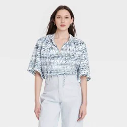 Women's Flowy Elbow Sleeve Popover Blouse - Universal Thread™ Navy Blue Abstract S
