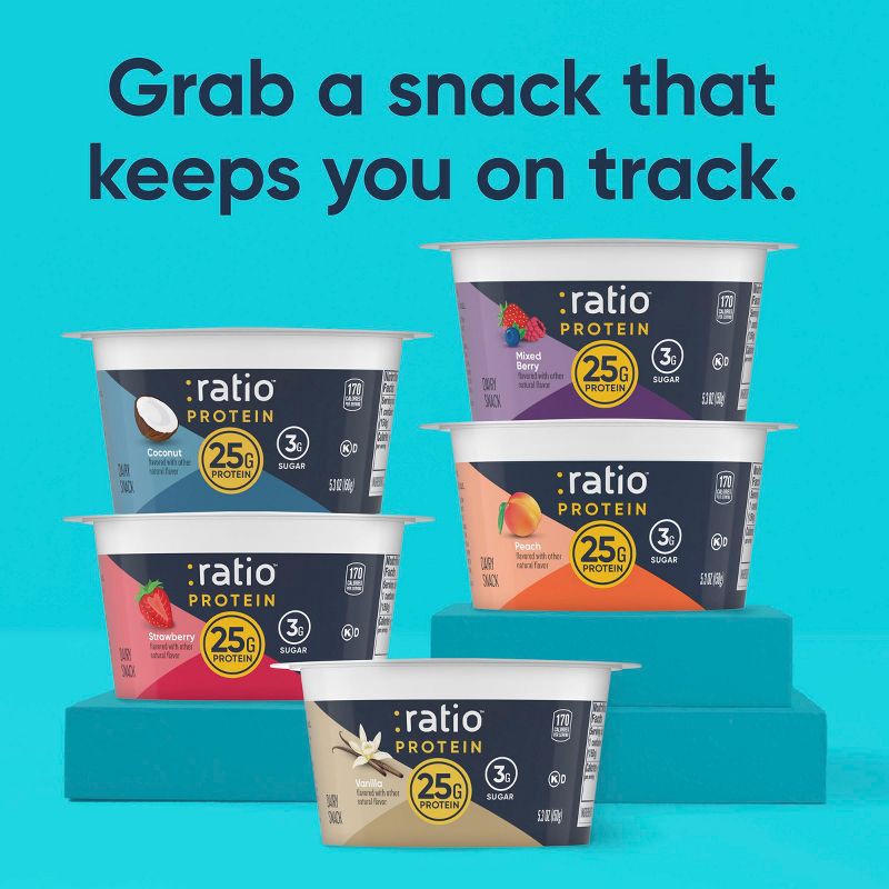 slide 5 of 8, :ratio Protein Strawberry Yogurt - 25g Protein 21.2oz/4pk, 25 gram, 21.2 oz, 4 ct