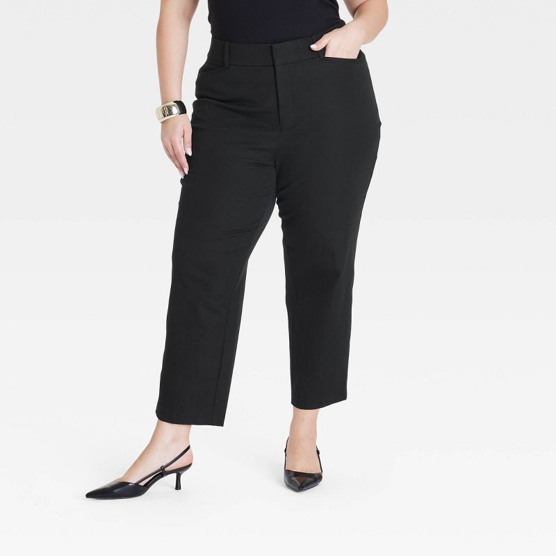 slide 1 of 3, Women's High-Rise Straight Leg Trousers - Ava & Viv™ Black 20: Ultimate Stretch, Woven, Plus Size, 1 ct