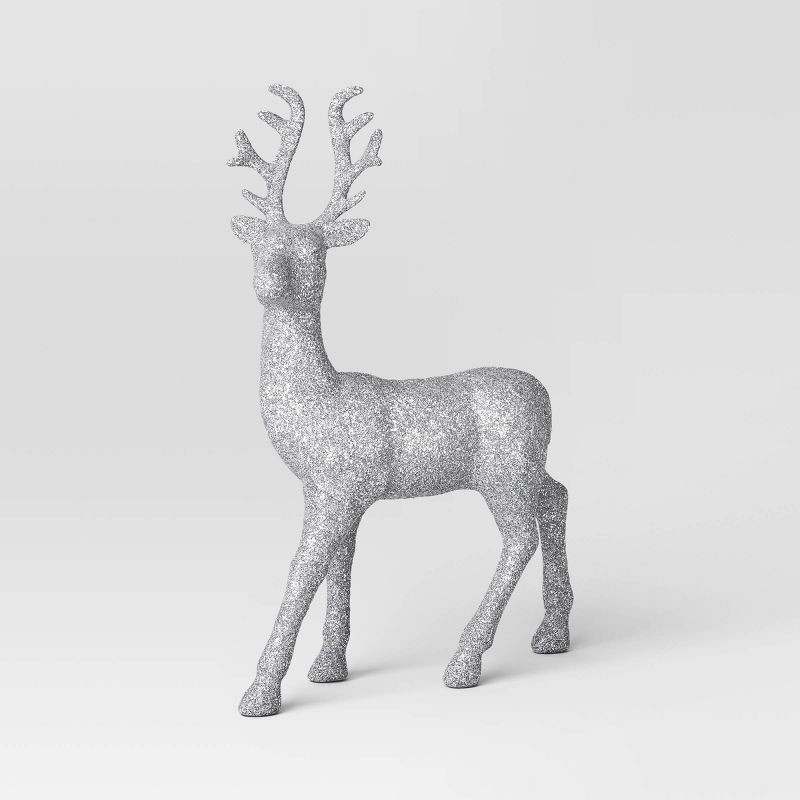 slide 1 of 3, Glittered Deer Christmas Animal Sculpture - Wondershop™ Silver, 1 ct