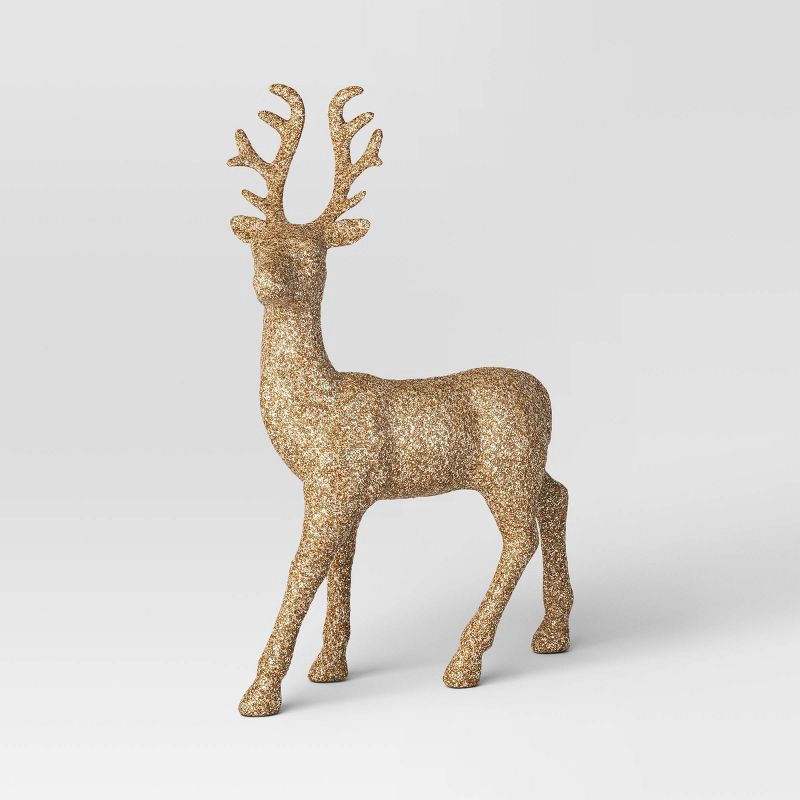 slide 1 of 3, Glittered Deer Christmas Animal Sculpture - Wondershop™ Champagne, 1 ct