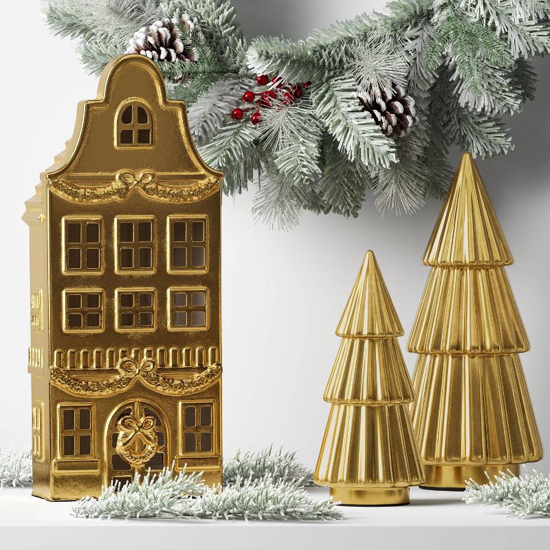 slide 2 of 3, 2pc Metallic Christmas Tree Figurine Set - Wondershop™ Gold, 2 ct