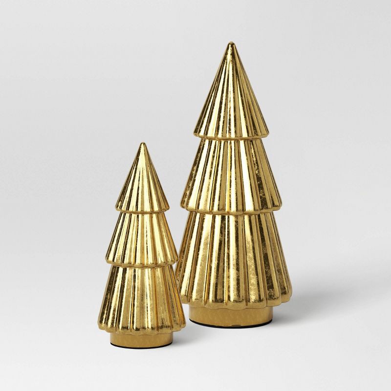 slide 1 of 3, 2pc Metallic Christmas Tree Figurine Set - Wondershop™ Gold, 2 ct