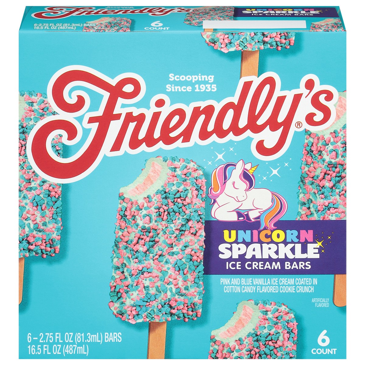 slide 1 of 9, Friendly's Unicorn Sparkle Ice Cream Bars, 6 Count, 16.5 fl oz