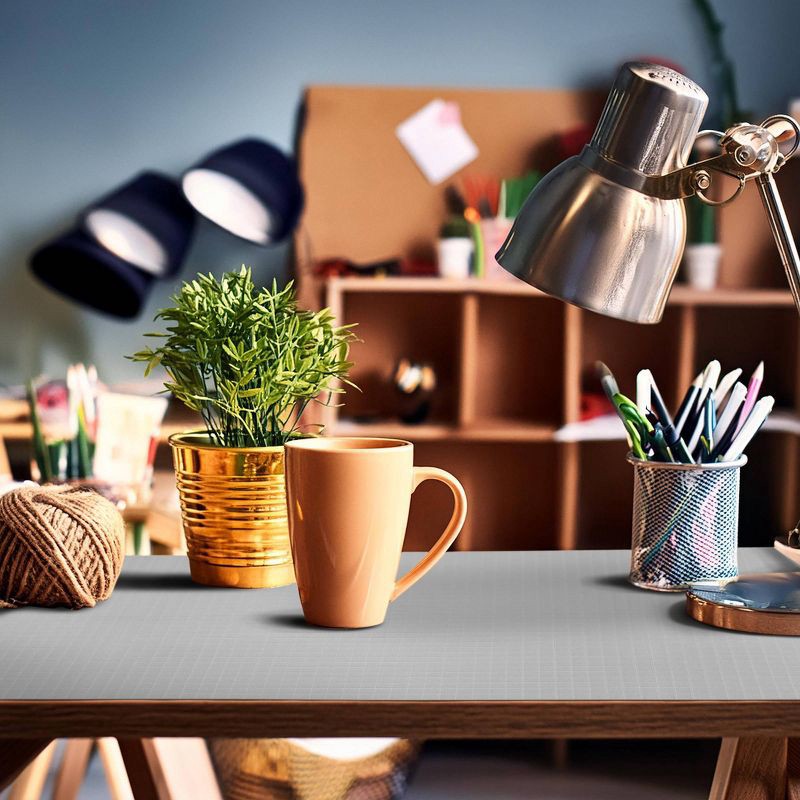 slide 4 of 6, Con-Tact 18"x4ft Zip-N-Fit Cool Gray Shelf Liner: Non-Adhesive, Grid Lines, Solid Pattern, Spot Clean, Wire Shelf Use, 4 ft