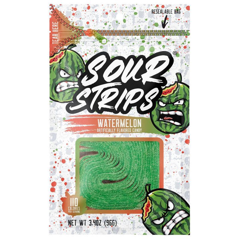 slide 1 of 3, Sour Strips Watermelon Candy Peg Bag - 3.4oz, 3.4 oz