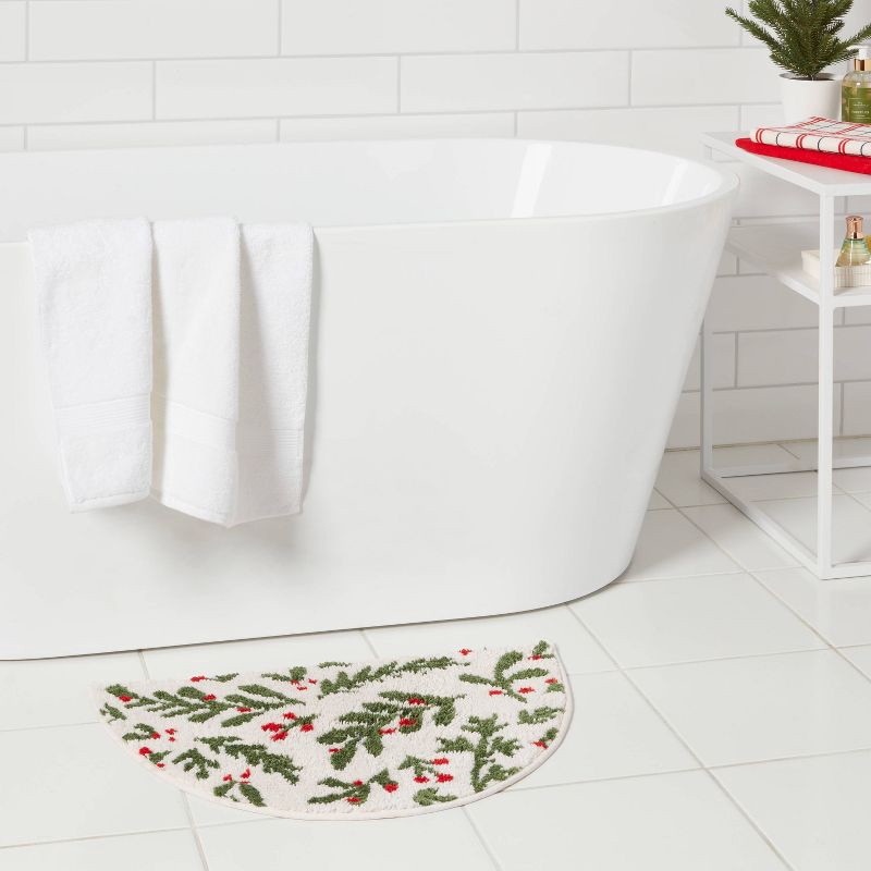 slide 2 of 4, 17"x24" Christmas Half Moon Botanical Bath Rug White - Wondershop™, 1 ct