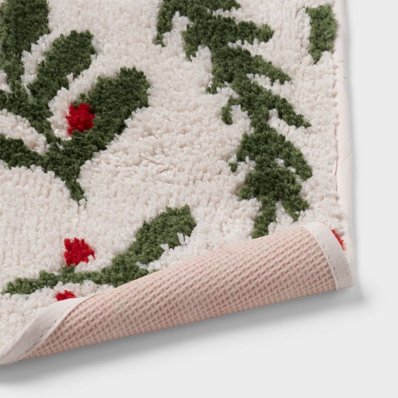 slide 4 of 4, 17"x24" Christmas Half Moon Botanical Bath Rug White - Wondershop™, 1 ct