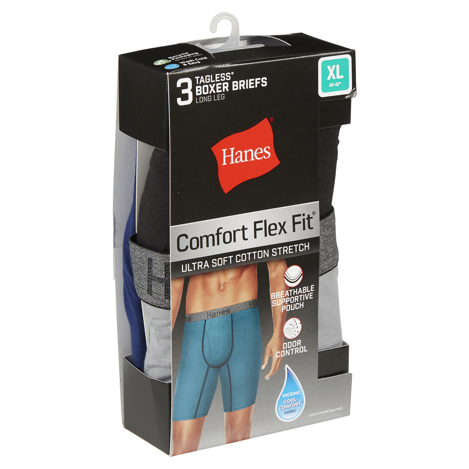 slide 4 of 5, Hanes Men's Comfort Flex Fit Ultra Soft Cotton Stretch Long Leg Boxer Briefs, Assorted, X-Large, 3 ct