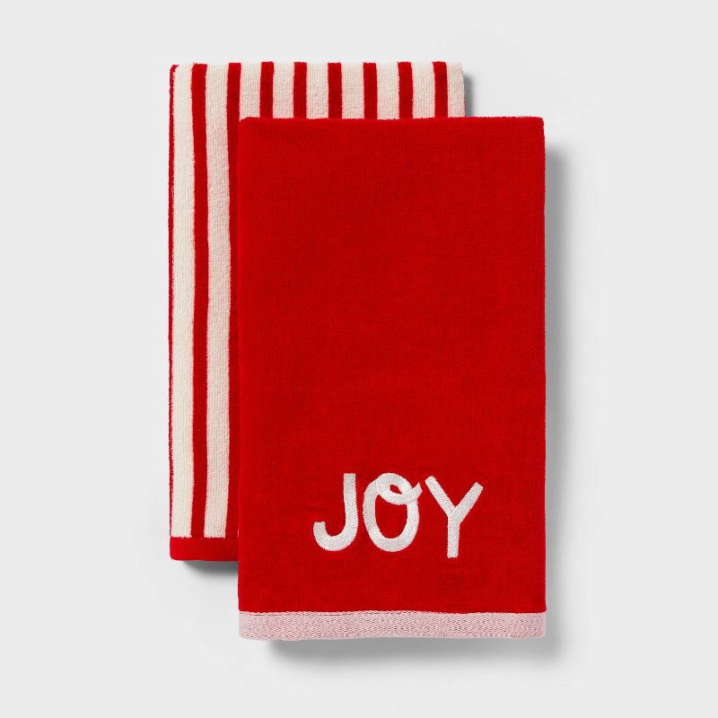 slide 1 of 3, 2pk Christmas 'Joy' Hand Towels Red - Wondershop™, 2 ct