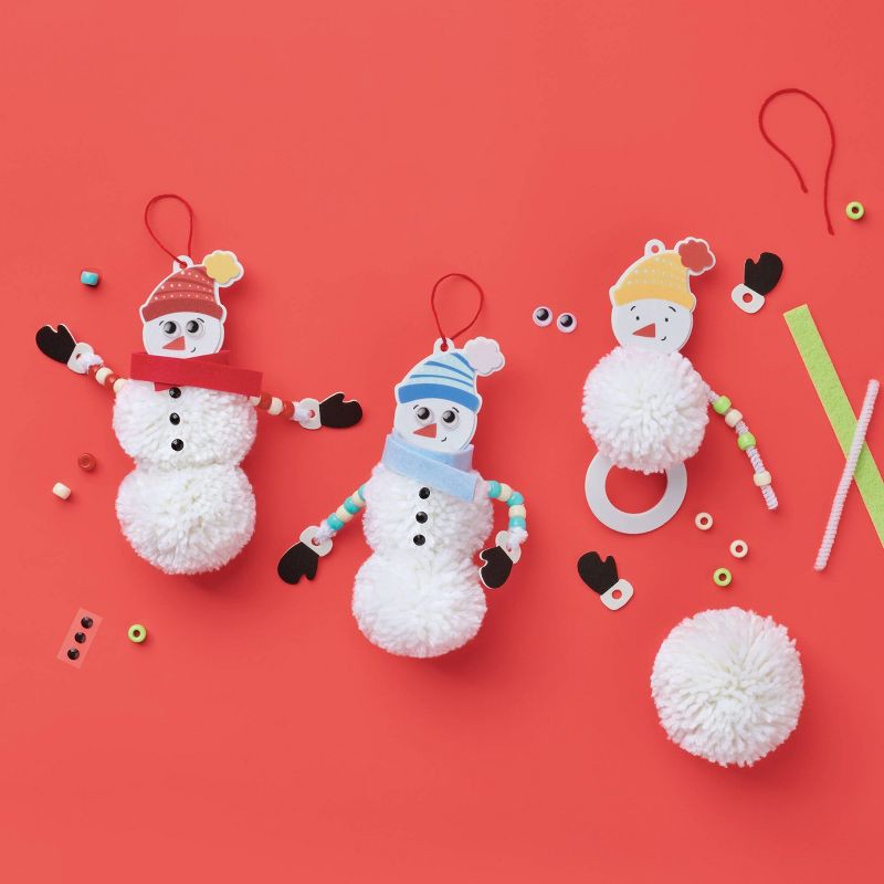 slide 2 of 4, Christmas Craft Snowman Pom Ornaments Kit- Mondo Llama™, 1 ct