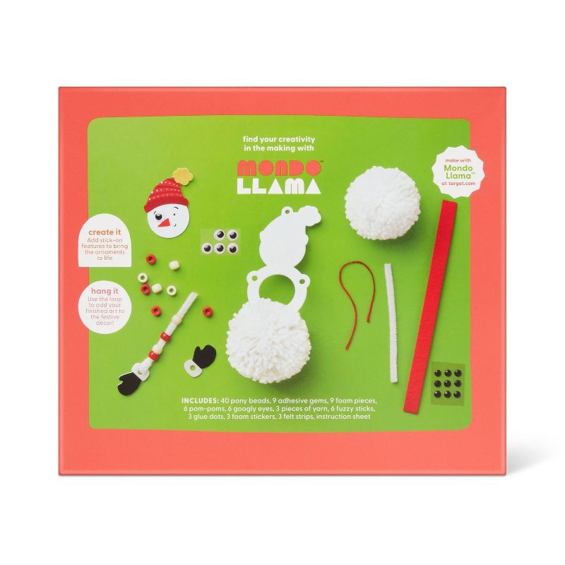 slide 4 of 4, Christmas Craft Snowman Pom Ornaments Kit- Mondo Llama™, 1 ct