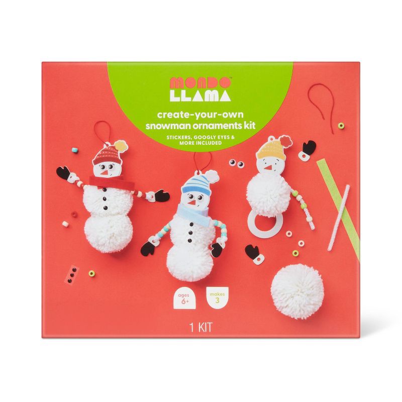 slide 1 of 4, Christmas Craft Snowman Pom Ornaments Kit- Mondo Llama™, 1 ct