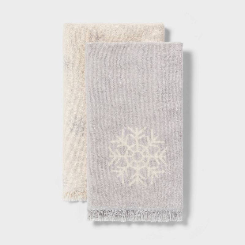 slide 1 of 3, 2pk Christmas Snowflake Hand Towels Gray/White - Wondershop™, 2 ct