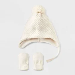 Baby Pom Hat and Mitten Set - Cat & Jack™ Cream 6-12M