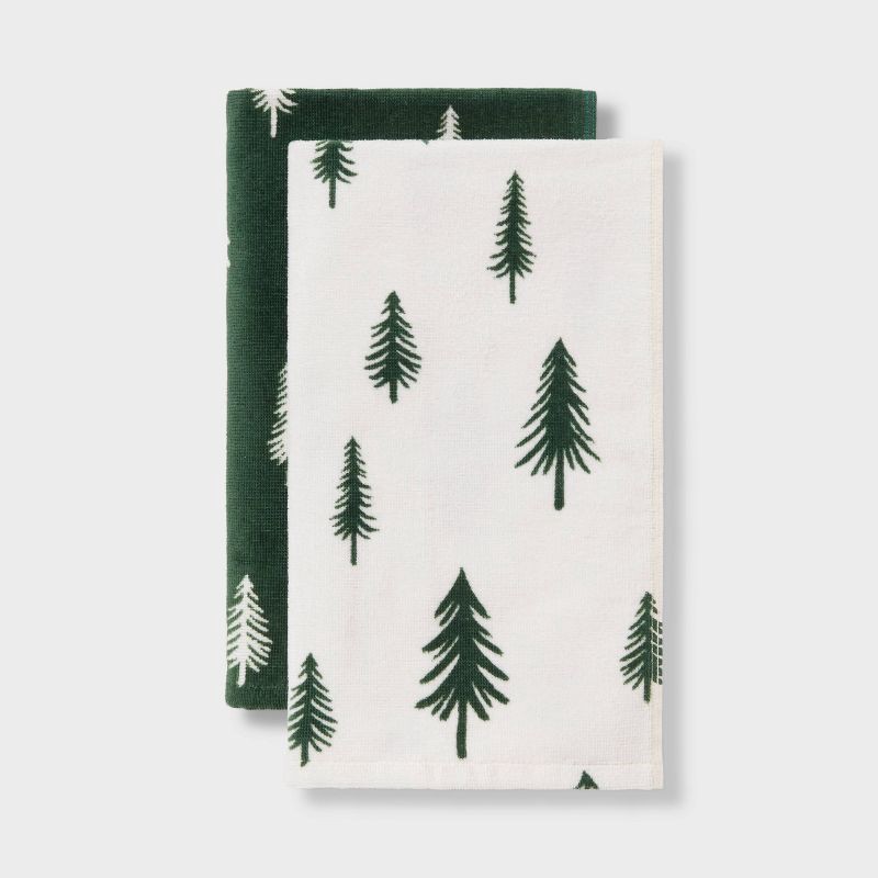 slide 1 of 3, 2pk Christmas Scattered Tree Hand Towels Green - Wondershop™, 2 ct