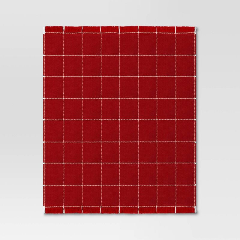 slide 3 of 5, Woven Windowpane Throw Blanket Red/Ivory - Threshold™, 1 ct