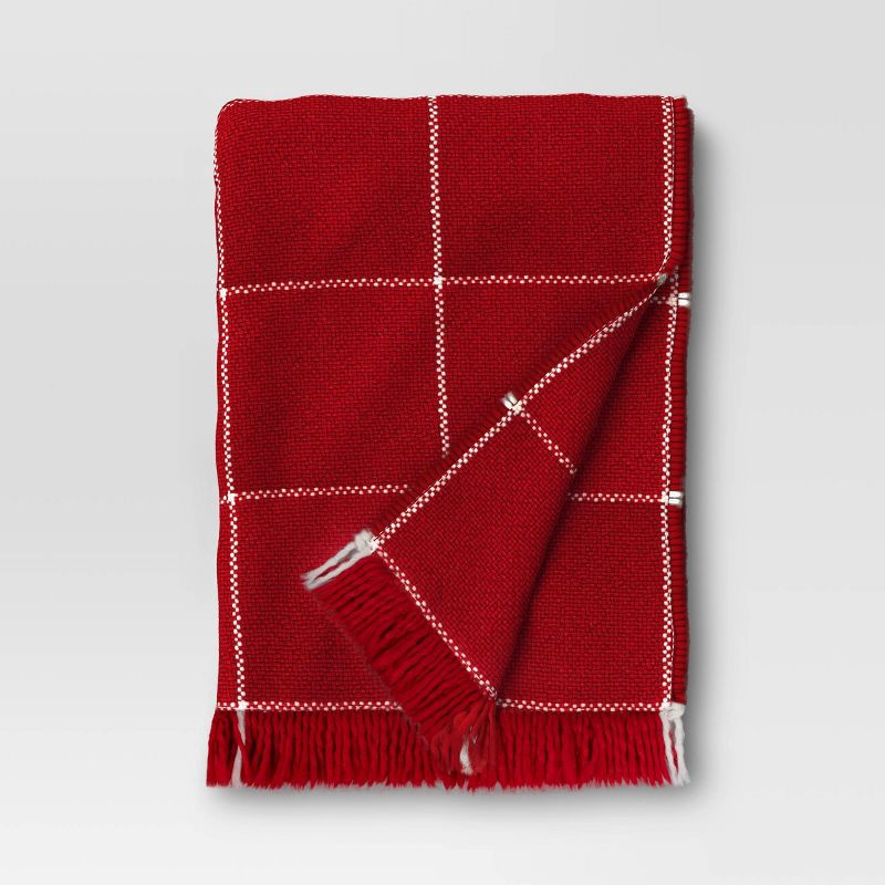 slide 1 of 5, Woven Windowpane Throw Blanket Red/Ivory - Threshold™, 1 ct