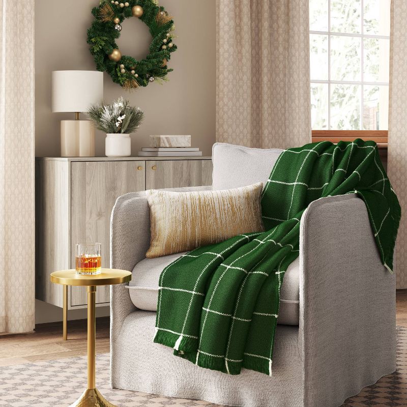 slide 2 of 5, Woven Windowpane Throw Blanket Green/Ivory - Threshold™, 1 ct