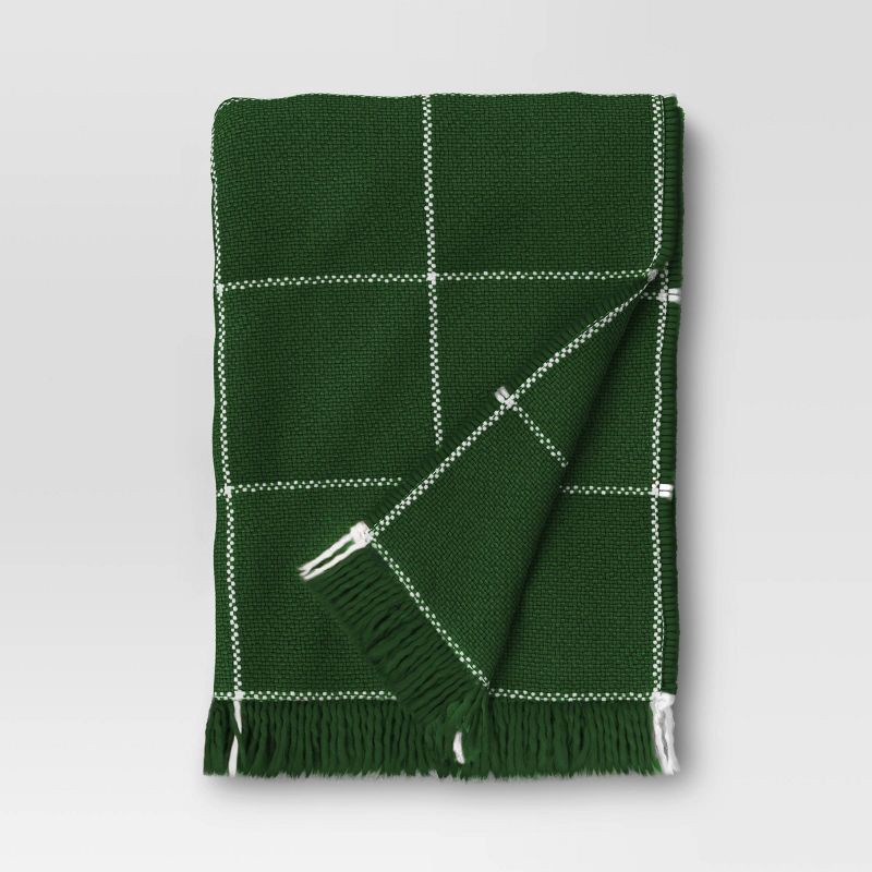 slide 1 of 5, Woven Windowpane Throw Blanket Green/Ivory - Threshold™, 1 ct